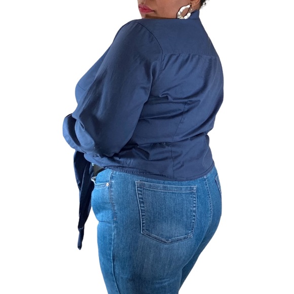 Navy Blue Button Up Crop Top - Picture 2 of 5